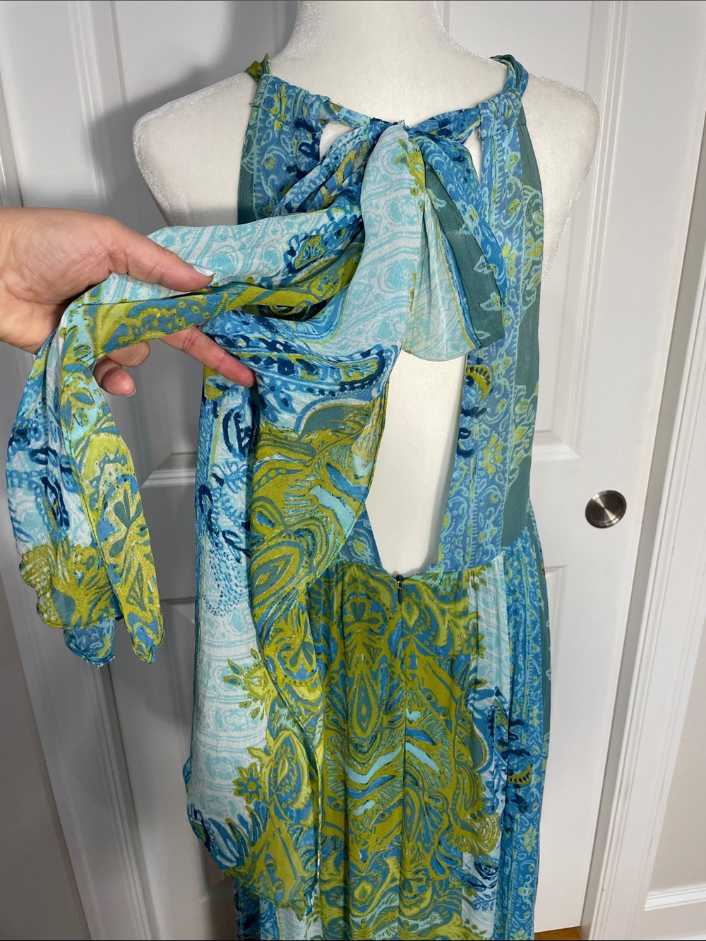 Free People Spring Scenery Maxi Dress Size 12 Halter Neck Floral Blue Green - Picture 10 of 15